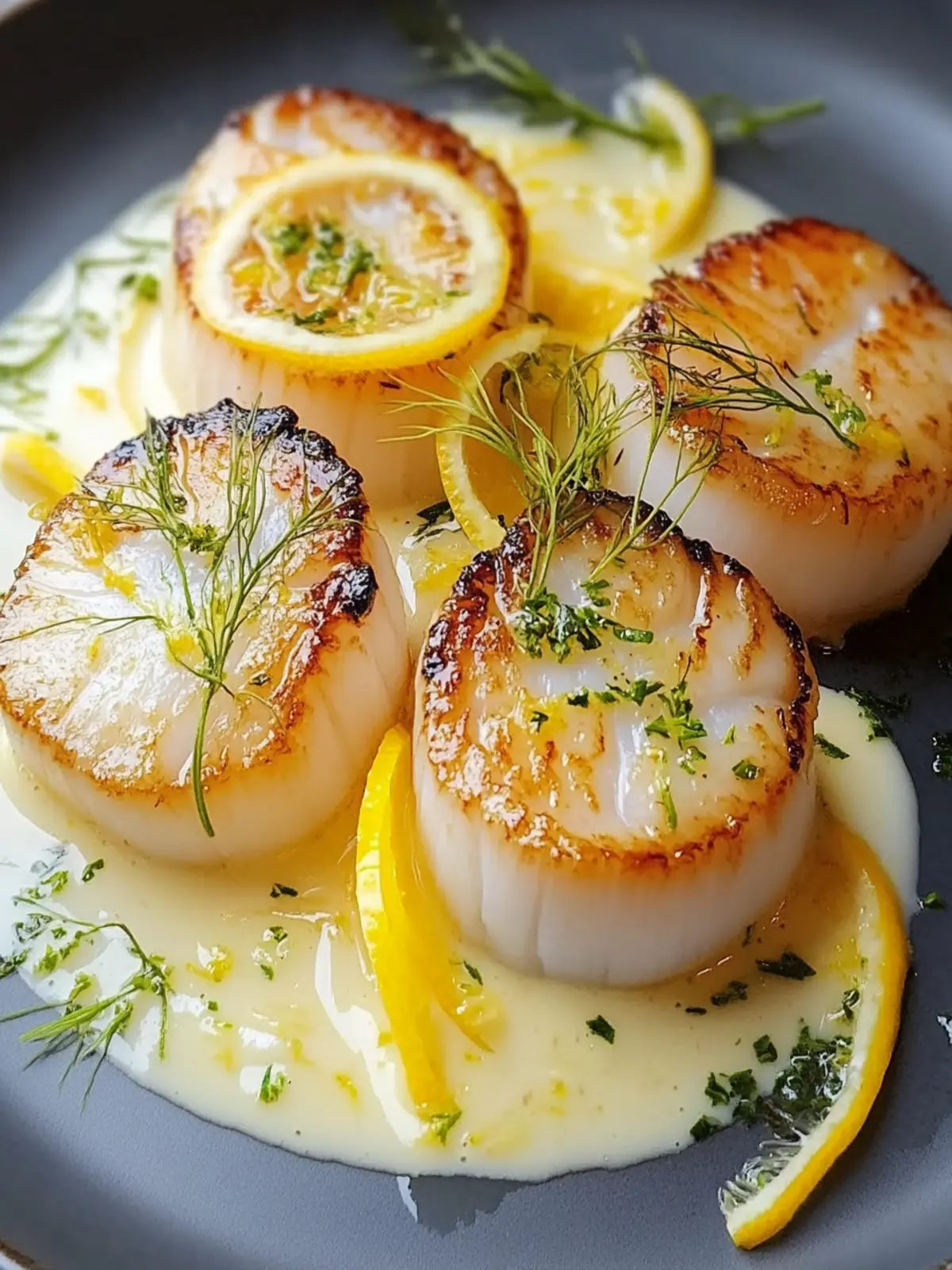 Savor Golden Scallops with Citrus Beurre Blanc & Fennel Slaw 3 Golden Scallops with Citrus Beurre Blanc & Fennel Slaw