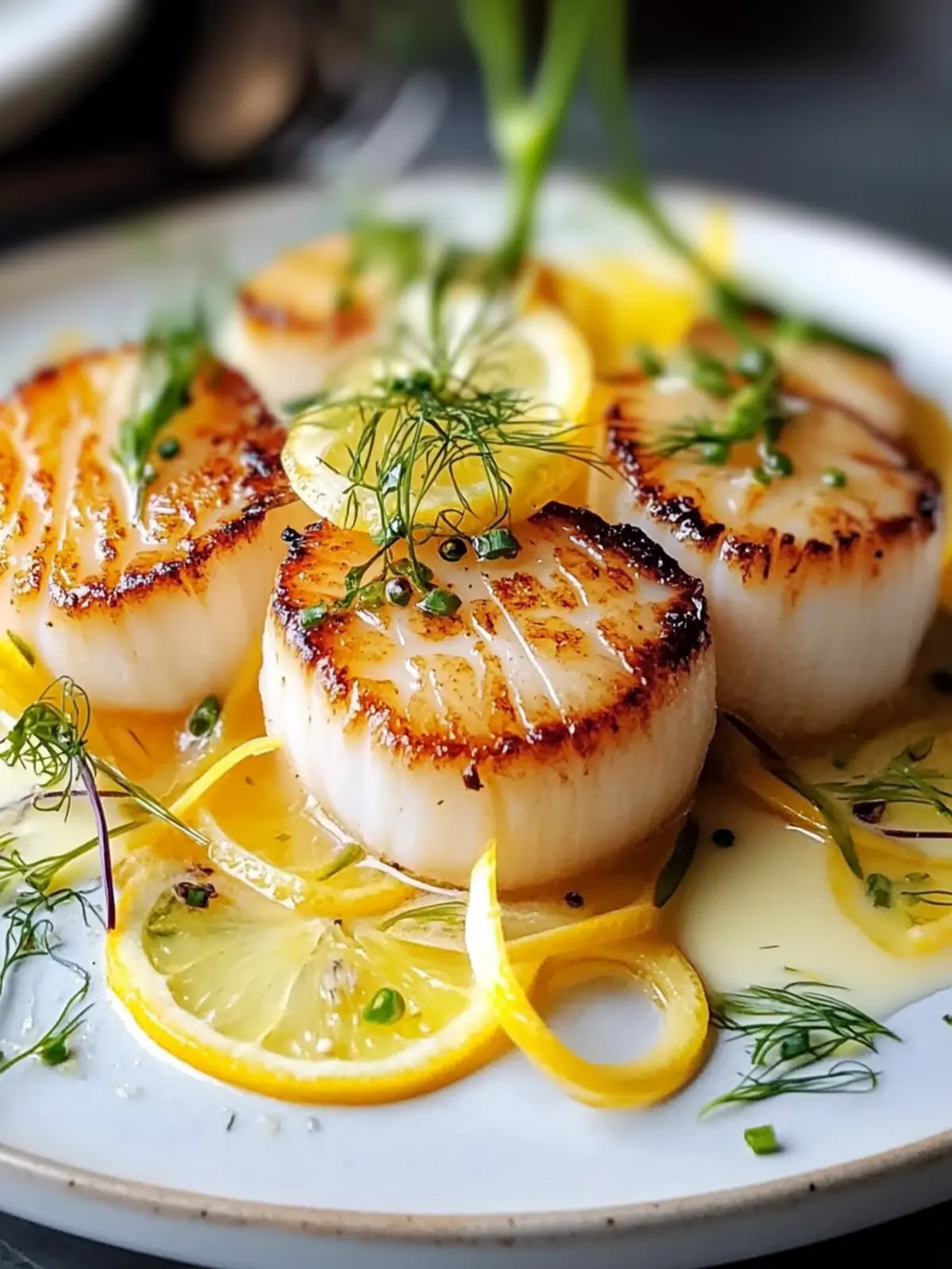 Savor Golden Scallops with Citrus Beurre Blanc & Fennel Slaw 4 Golden Scallops with Citrus Beurre Blanc & Fennel Slaw