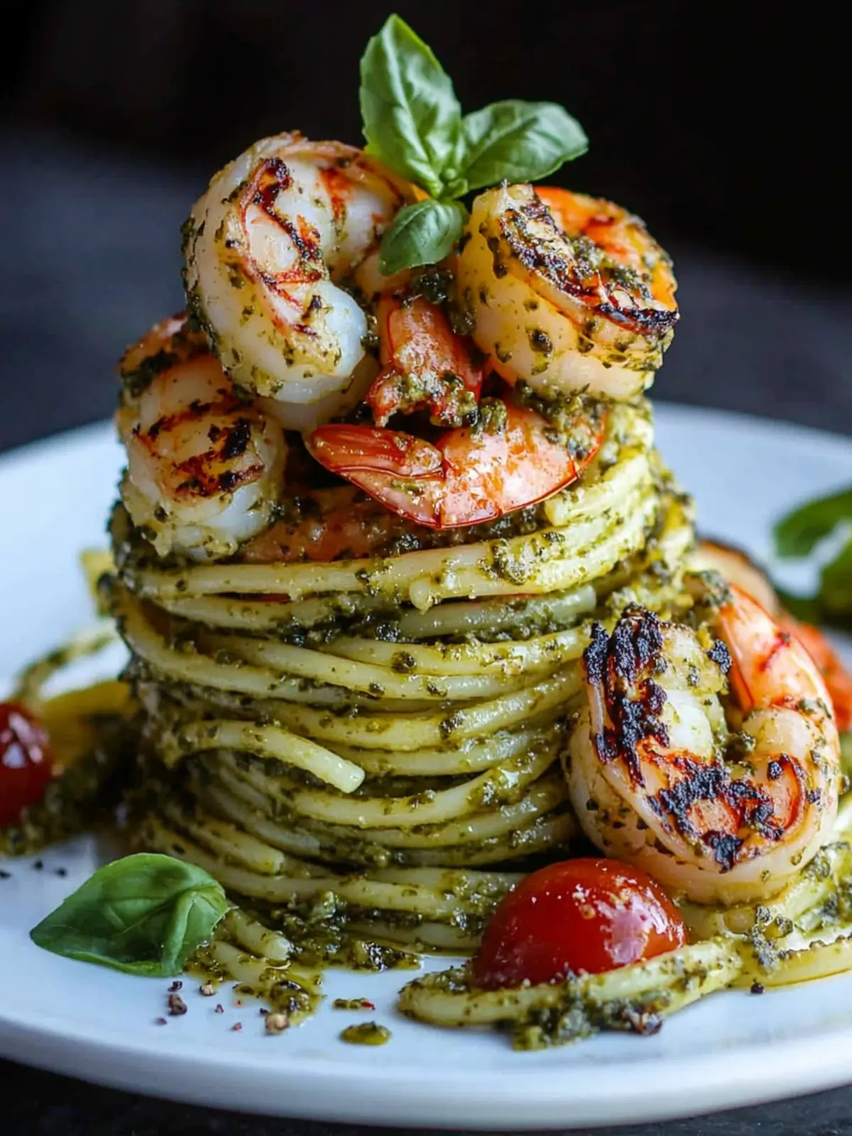 Pesto Pasta and Grilled Shrimp Stack for a Gourmet Feast 2 Pesto Pasta and Grilled Shrimp Stack