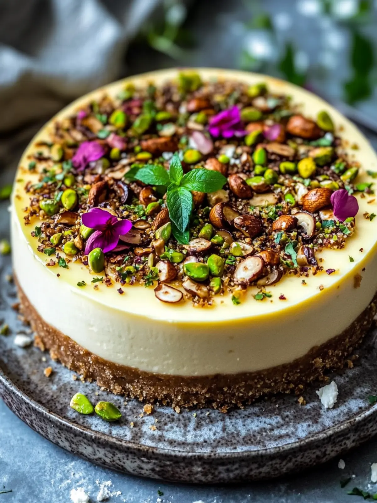 Savory Pistachio and Mushroom Cheesecake with Feta Crust Delight 4 Pistachio and Mushroom Cheesecake with Feta & Parmesan Crust