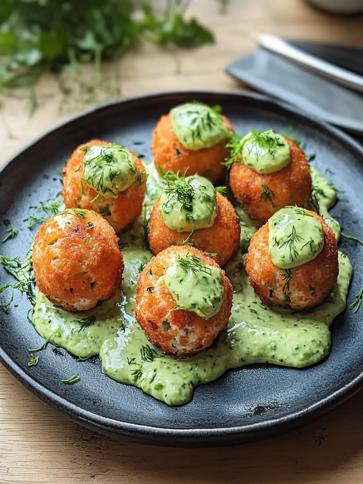 Salmon Balls with Creamy Avocado Sauce for Quick Healthy Snacking 4 Salmon Balls with Creamy Avocado Sauce
