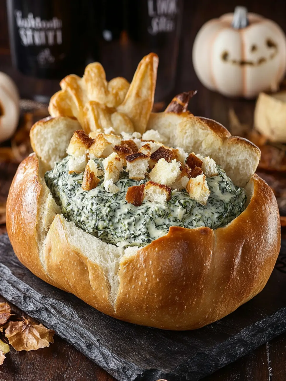 Lipton Spinach Dip in a Halloween Bread Bowl for Spooky Fun 5 Lipton Spinach Dip in Halloween Bread Bowl