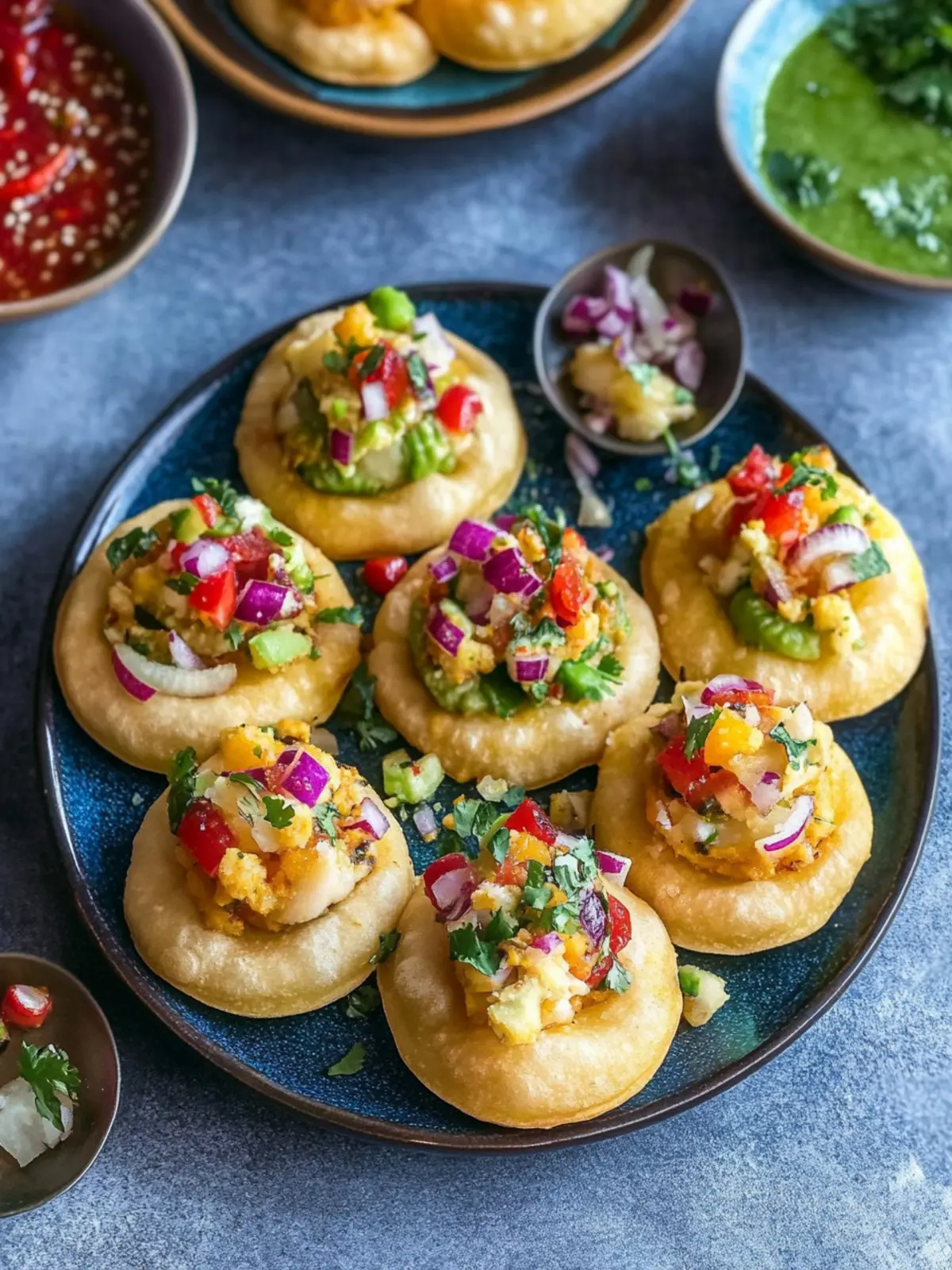 Crispy Puri Chaat Bites: Irresistible Indian Snack Delight 4 Puri Chaat Bites - An Indian Snack