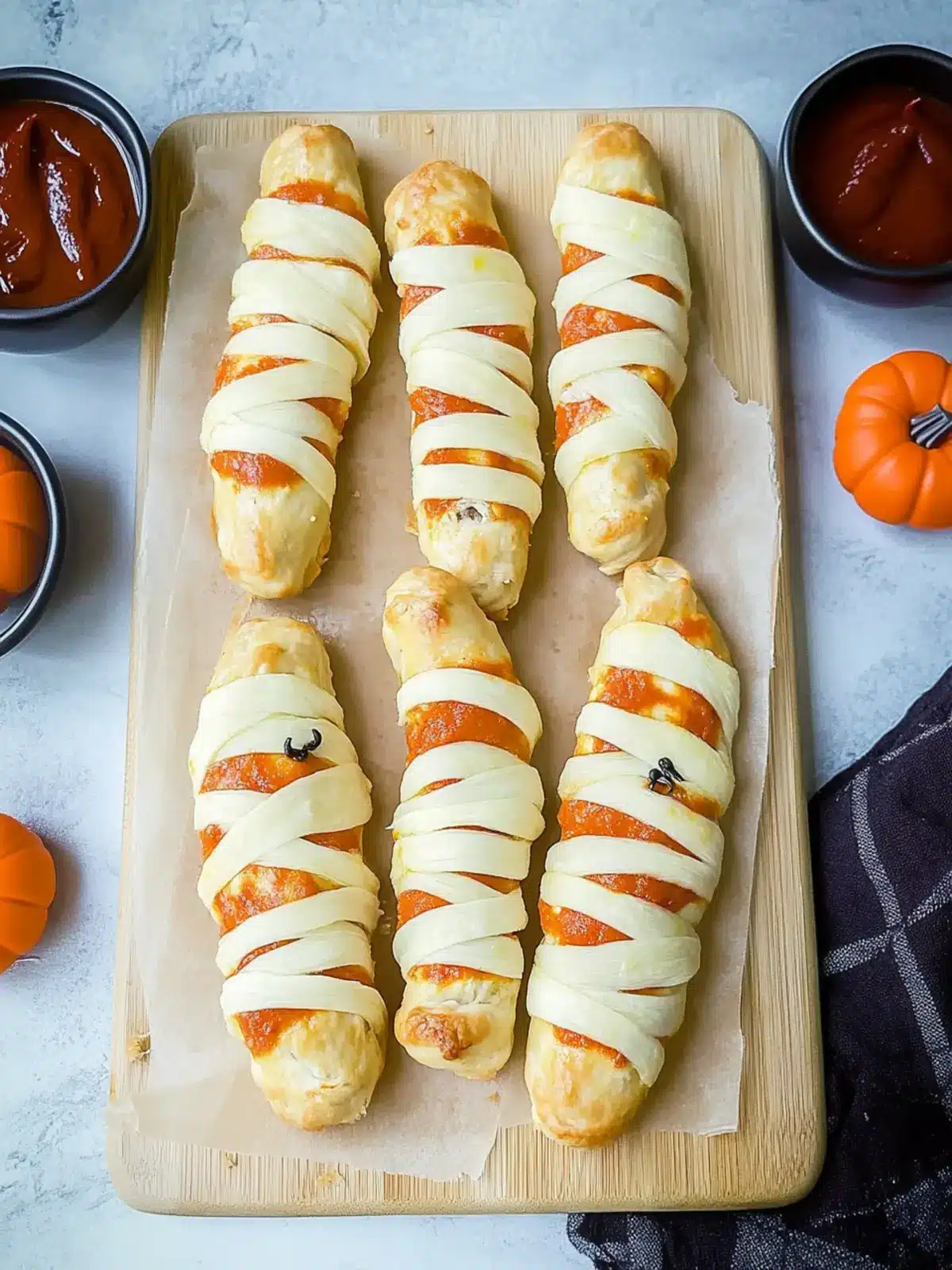 Mummy Mozzarella Sticks: Fun 3-Ingredient Halloween Treat 3 Mummy Mozzarella Sticks: 3-Ingredient Halloween Appetizer