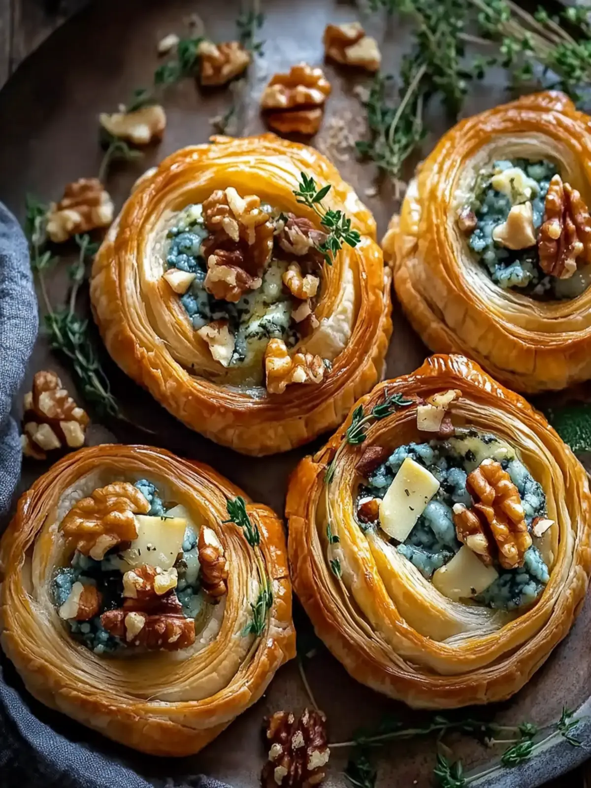 Delicious Blue Cheese Walnut Thyme Puff Pastry Twirl Recipe 4 Blue Cheese Walnut Thyme Puff Pastry Twirl Recipe