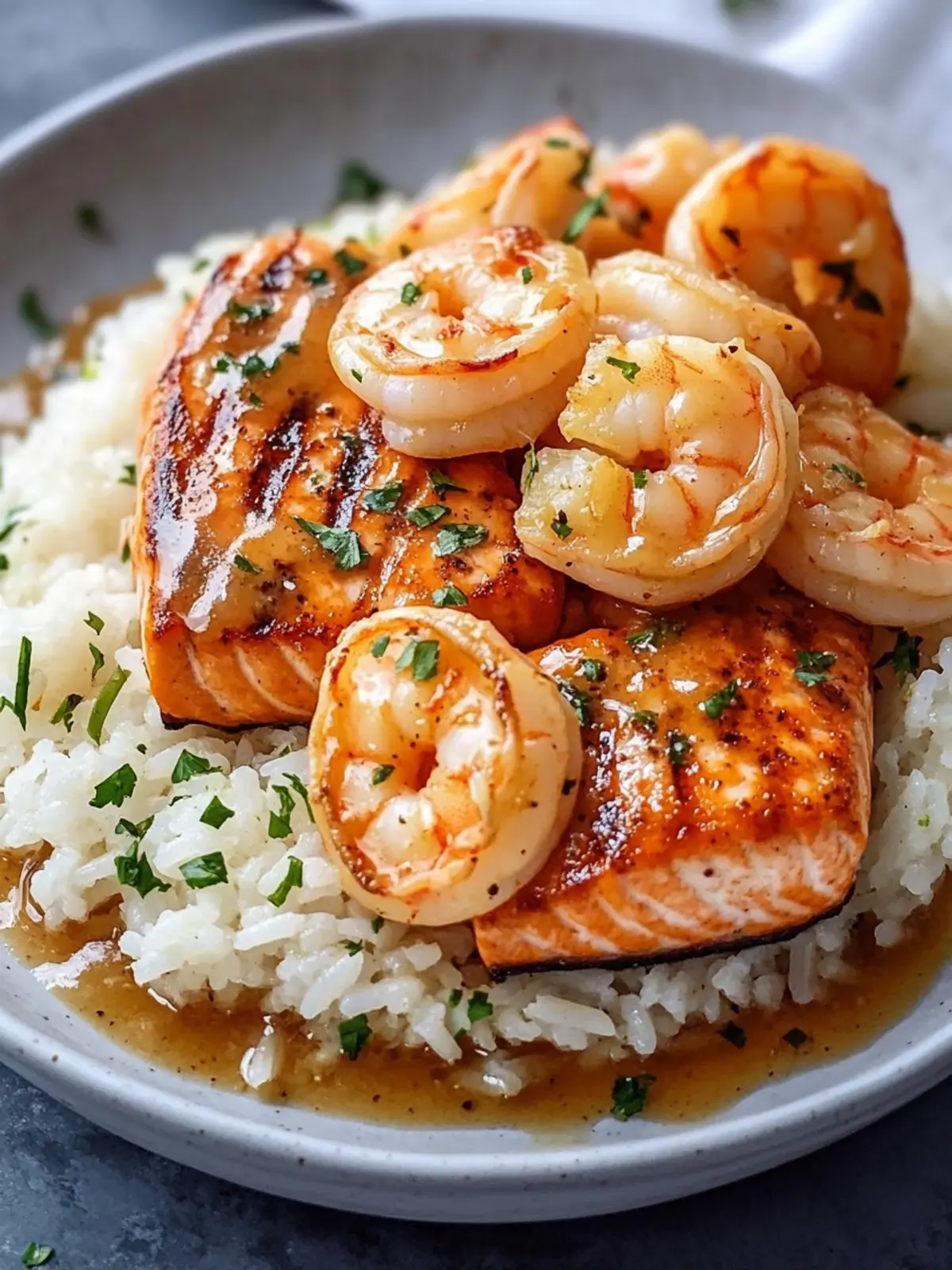 Irresistible Honey Garlic Salmon & Shrimp over Garlic Butter Rice Recipe 2 Honey Garlic Salmon & Shrimp over Garlic Butter Rice Recipe