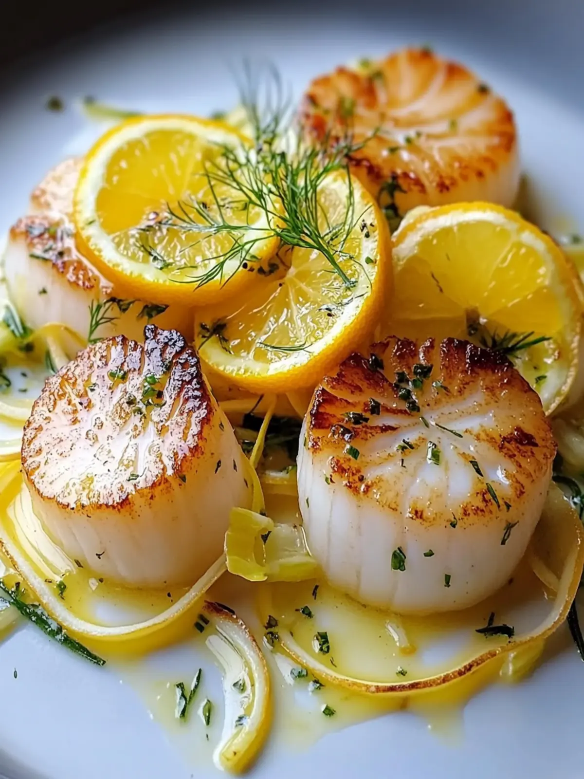 Savor Golden Scallops with Citrus Beurre Blanc & Fennel Slaw 5 Golden Scallops with Citrus Beurre Blanc & Fennel Slaw