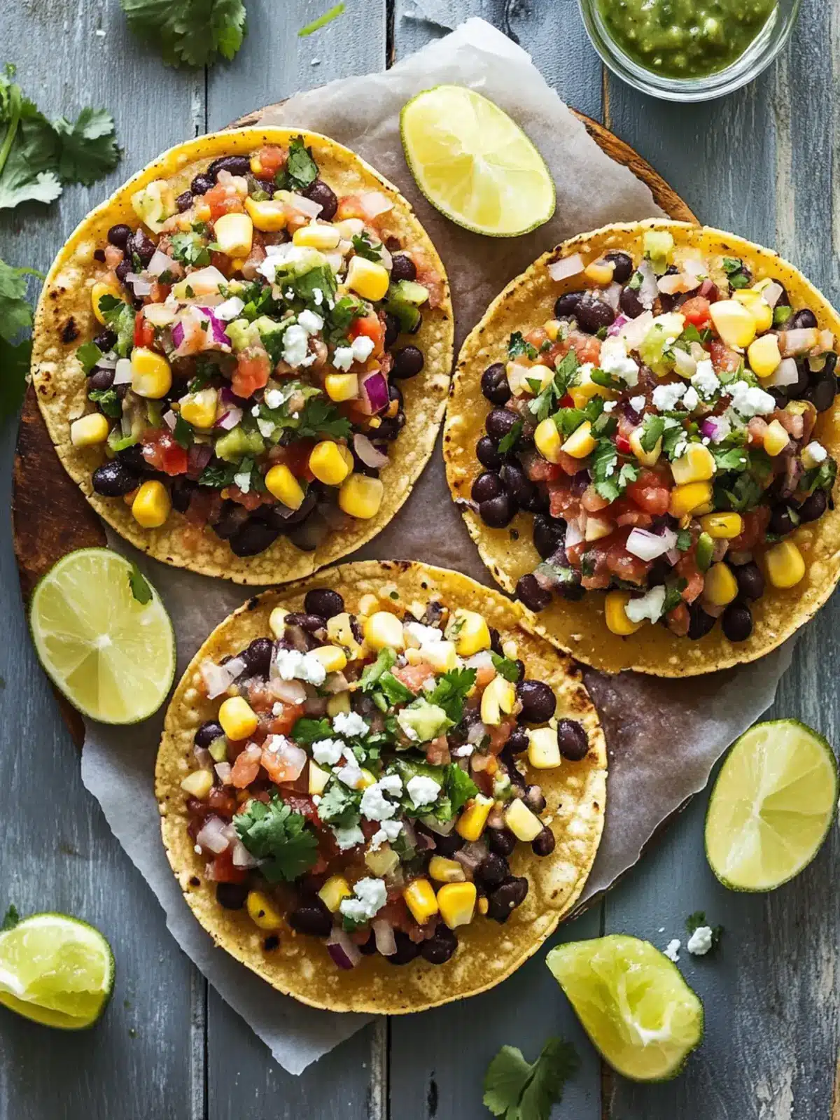 Savor Crispy Black Bean Tostadas with Mexican Corn Salsa 3 Black Bean Tostadas with Mexican Corn Salsa