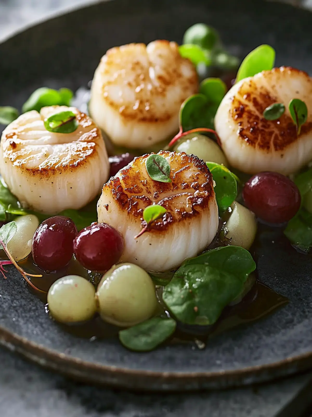 Scallops with Grapes and Watercress: A Healthy Flavor Adventure 3 Scallops with Grapes and Watercress