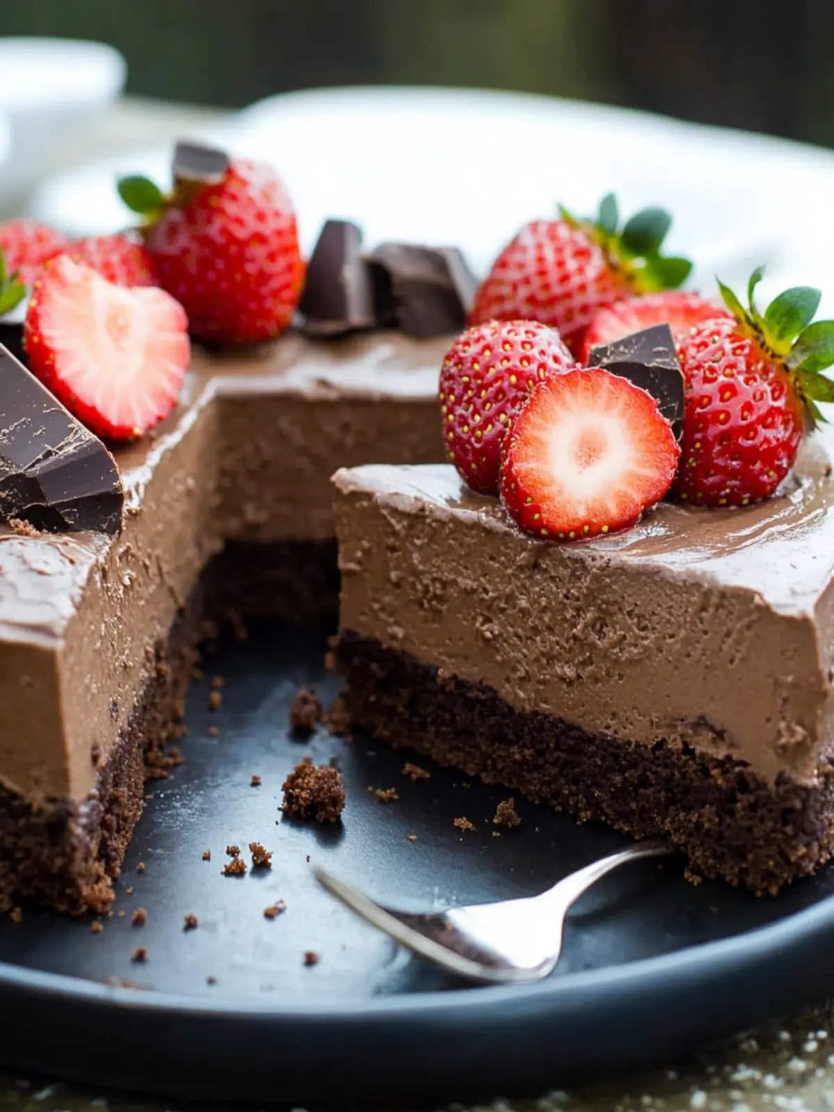 Indulge in Chocolate Mousse Cake With Strawberries for Passover 4 Chocolate Mousse Cake With Strawberries (Kosher for Passover)