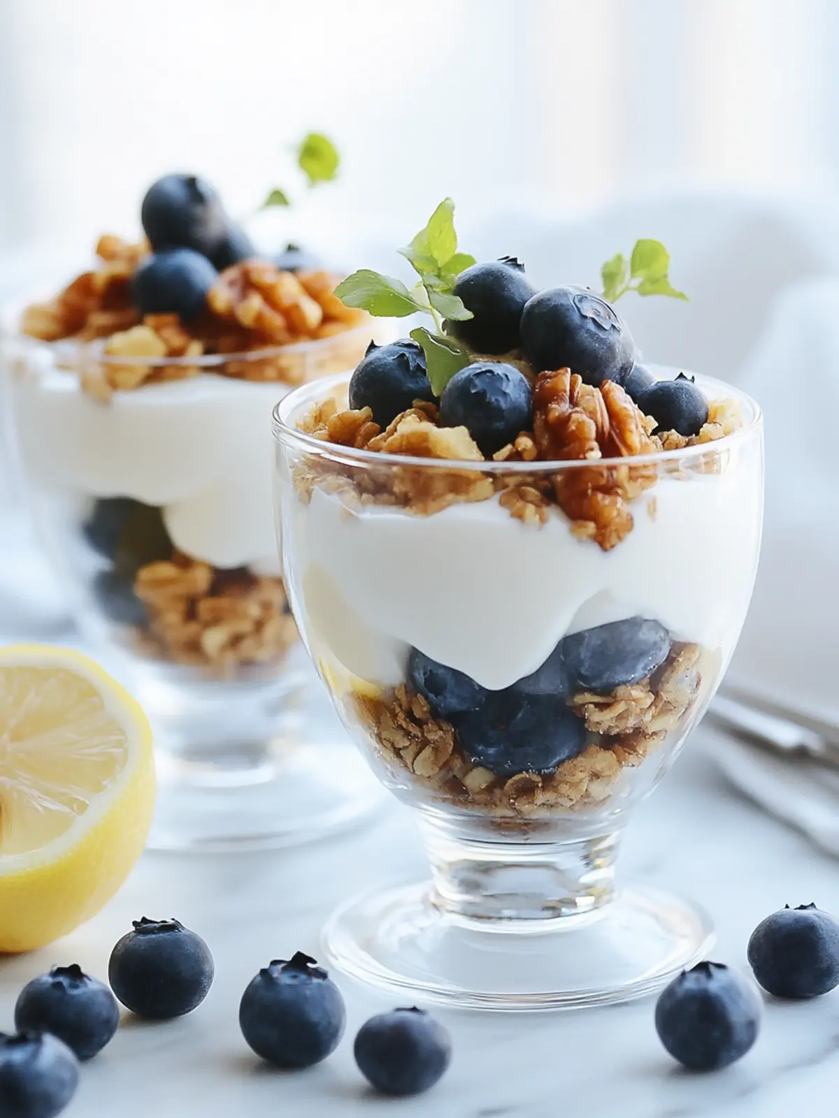 Lemon Yogurt Parfaits with Blueberries & Honey-Glazed Walnuts Delight 3 Lemon Yogurt Parfaits with Blueberries & Honey-Glazed Walnuts