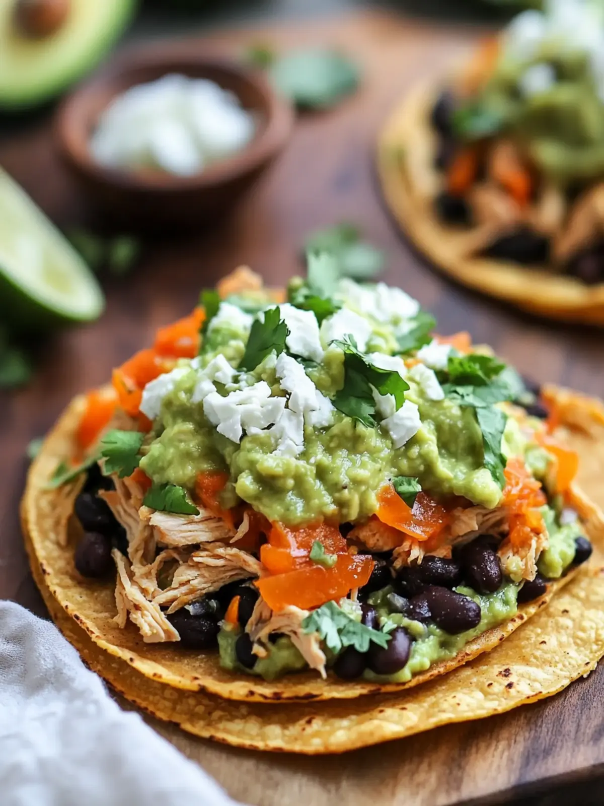 Spicy Chicken Tostadas with Black Beans & Creamy Avocado Sauce 2 Spicy Chicken Tostadas with Black Beans & Avocado Cilantro Sauce