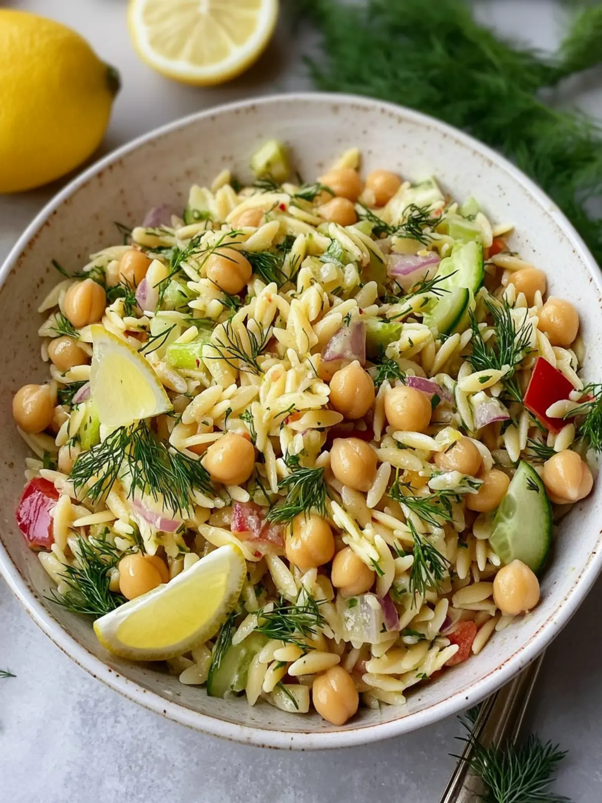 Delicious Lemon Dill Chickpea Orzo Salad for Healthy Living 3 Lemon Dill Chickpea Orzo Salad