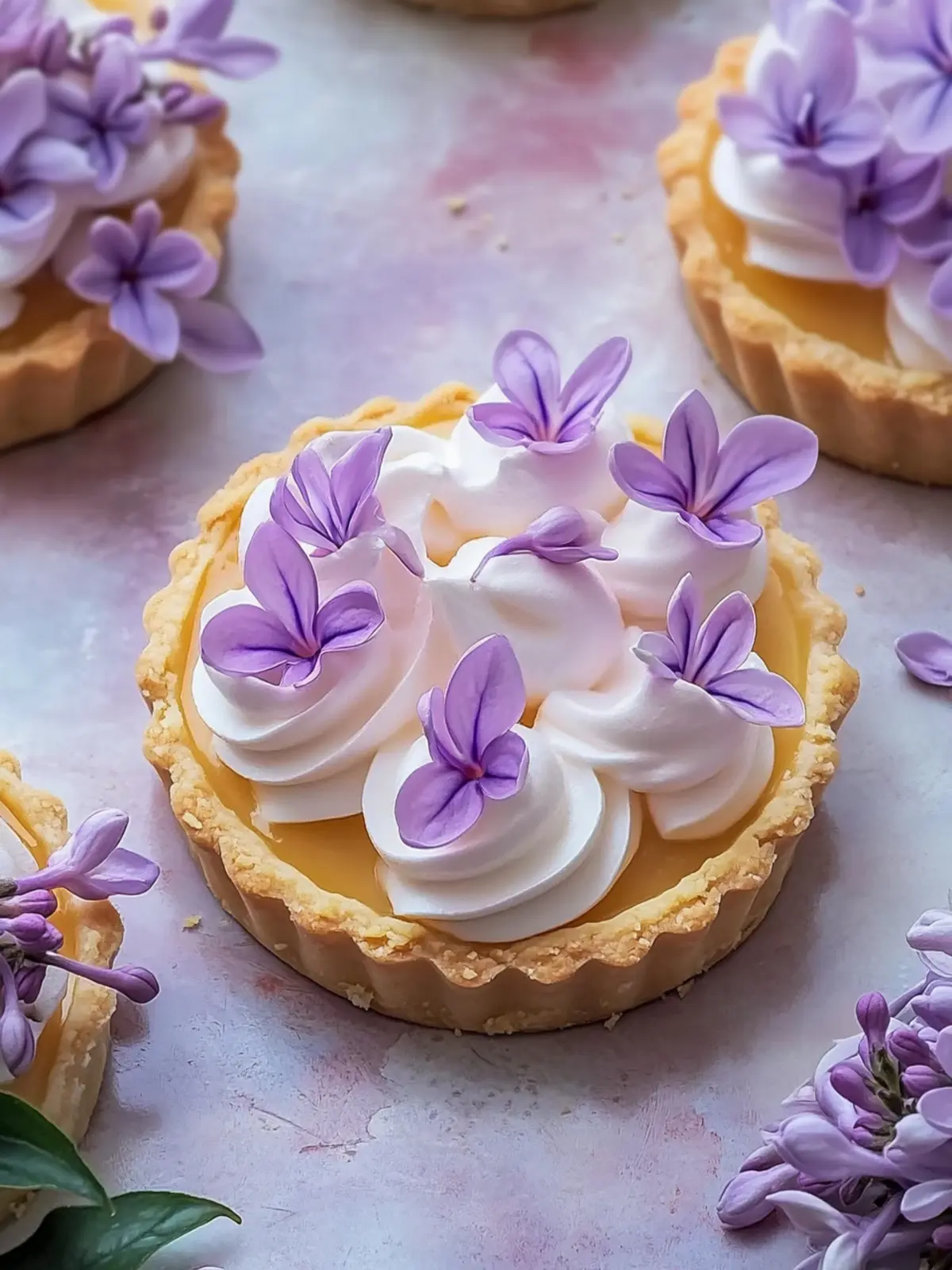 Mini Lemon Tart with Lilac Meringue: Your Springtime Delight 4 Mini Lemon Tart with Lilac Meringue : Spring Dessert