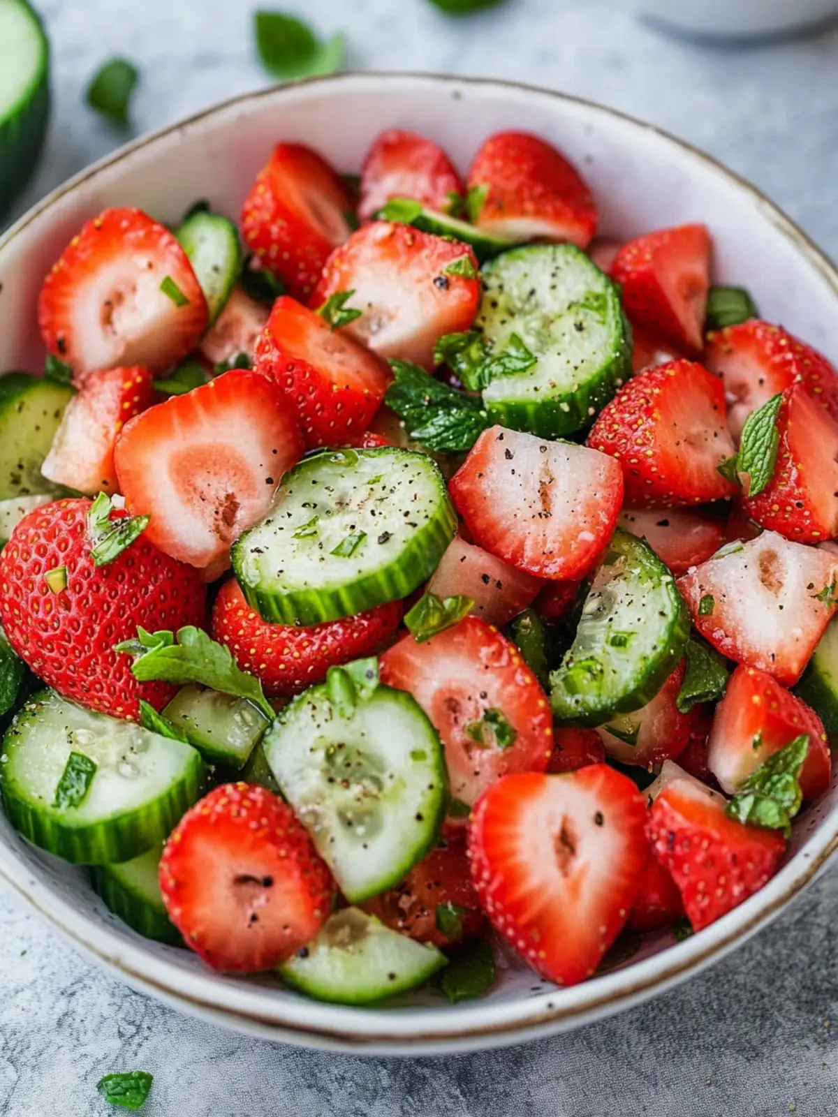Cucumber Strawberry Salad with Watermelon Bliss for Summer 3 Cucumber Strawberry Salad