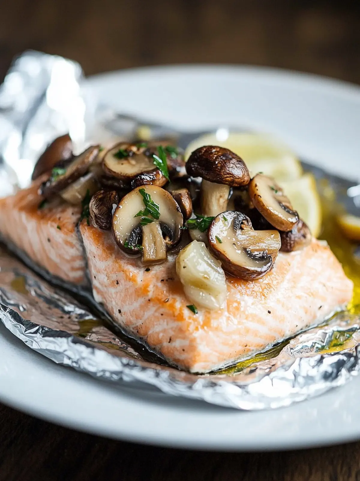 Baked-to-Perfection Salmon Foil Packet with Mushroom & Garlic 4 Baked-to-Perfection Salmon Foil Packet with Mushroom & Garlic Recipe