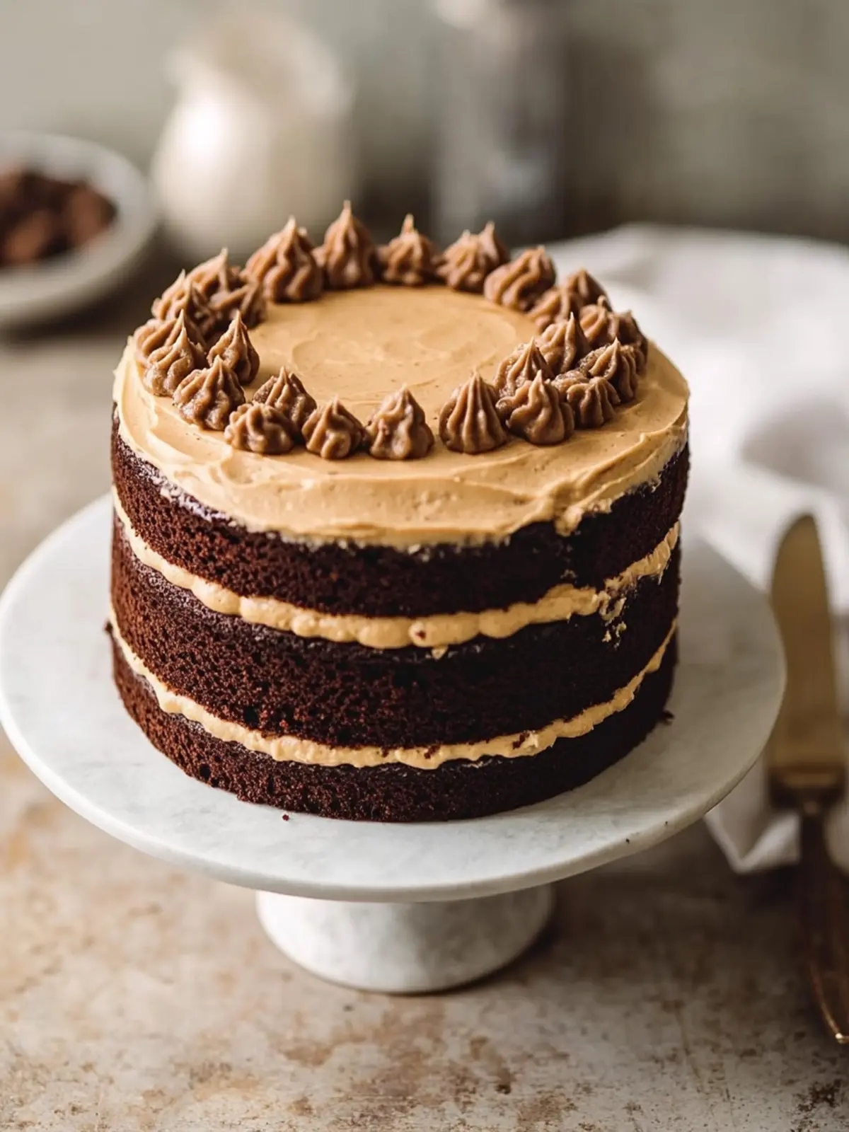 Indulge in Chocolate Layer Cake with Creamy Peanut Butter Frosting 2 Chocolate Layer Cake with Creamy Peanut Butter Frosting