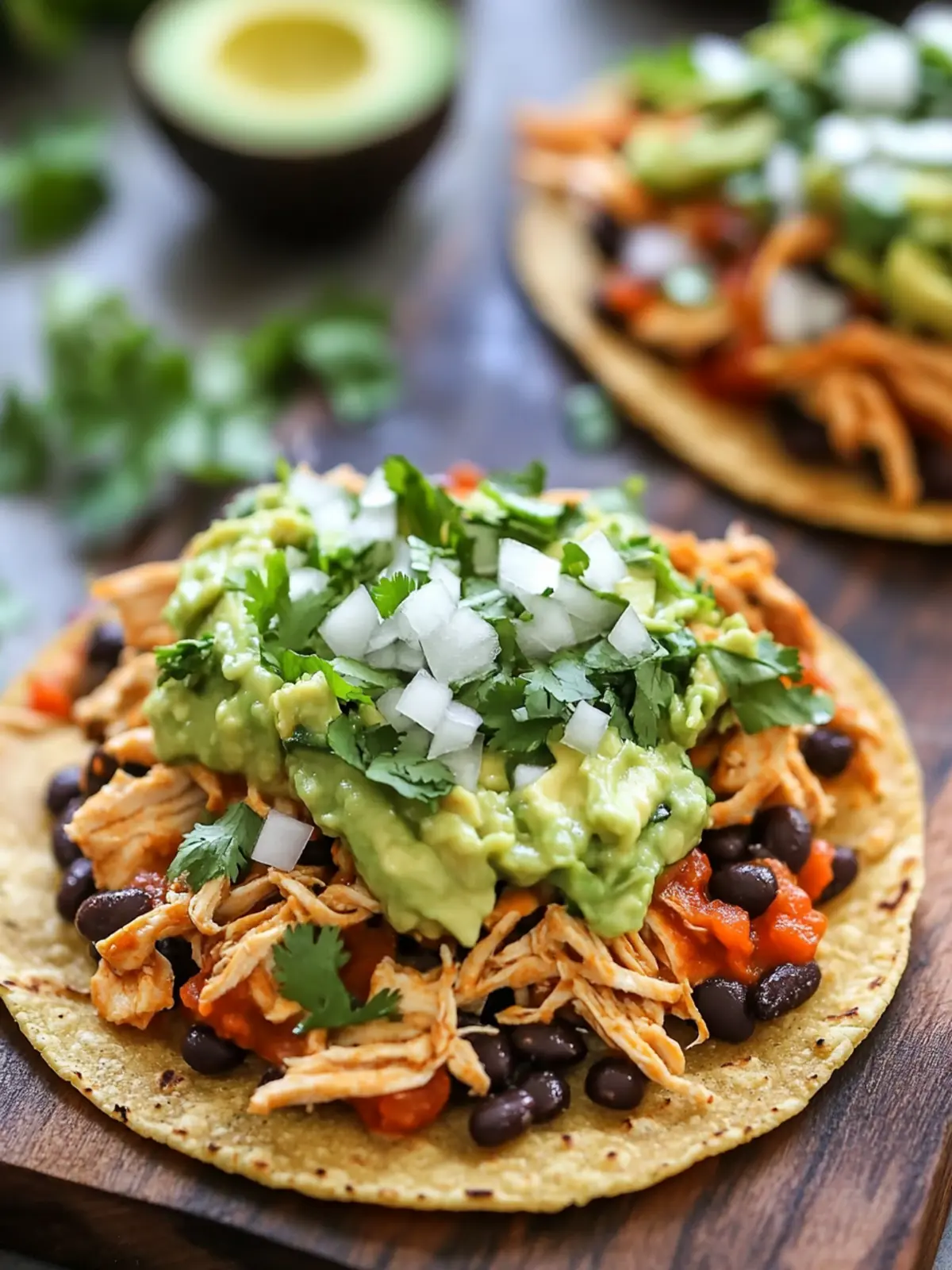 Spicy Chicken Tostadas with Black Beans & Creamy Avocado Sauce 5 Spicy Chicken Tostadas with Black Beans & Avocado Cilantro Sauce