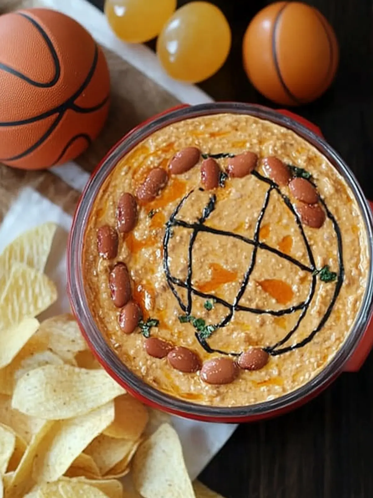 Slam Dunk Your Party with Basketball Bean Dip and Chips 2 Basketball Bean Dip and Chips