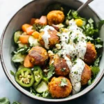 Summer Bliss Bowls: Sweet Potato Fritters & Zesty Ranch Delight 3 Summer Bliss Bowls with Sweet Potato Fritters and Jalapeño Ranch