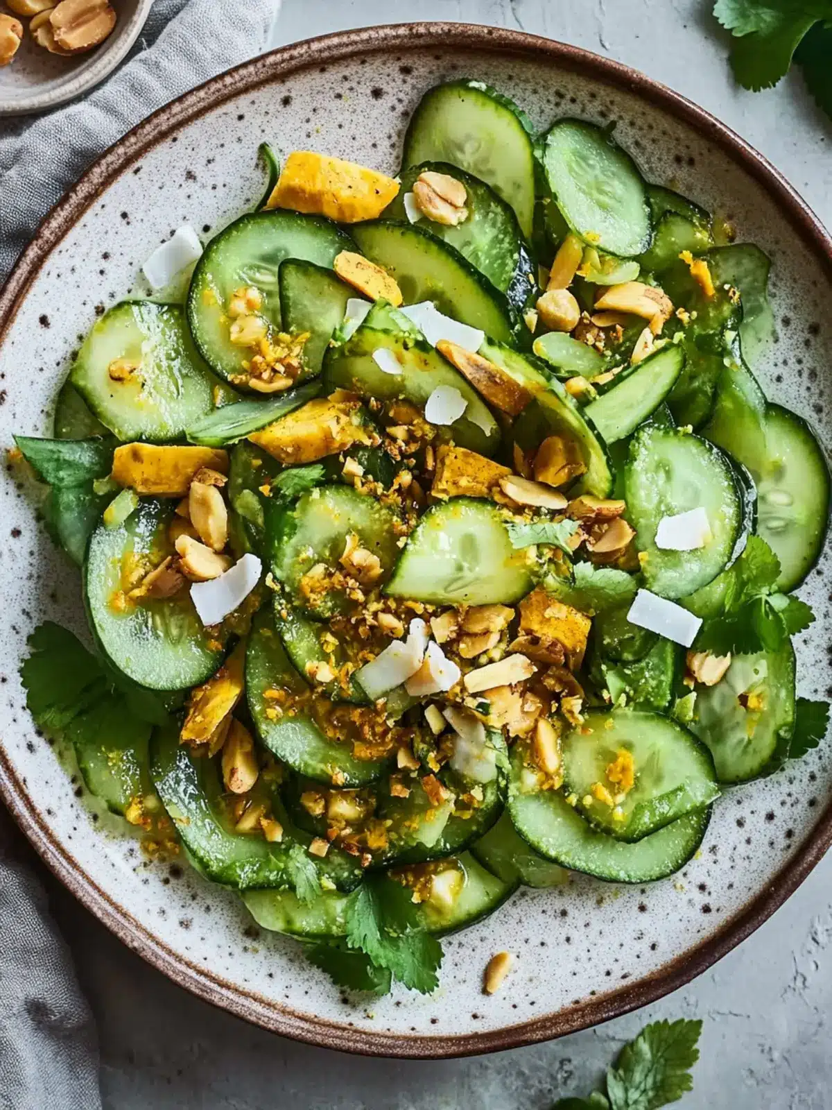 Smashed Cucumbers with Turmeric, Coconut, and Peanuts Bliss 4 Smashed Cucumbers with Turmeric, Coconut, and Peanuts
