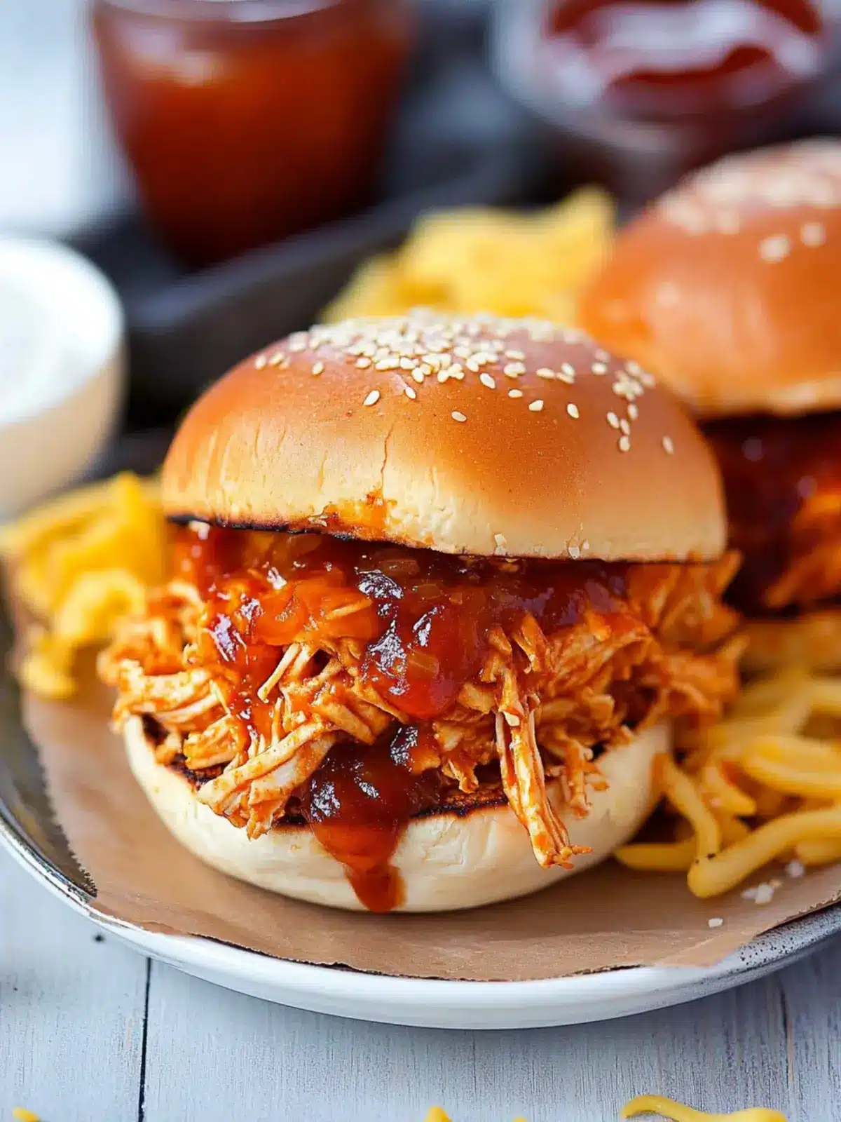 Savory Cheesy Shredded BBQ Chicken Sandwiches You’ll Love 2 Cheesy Shredded BBQ Chicken Sandwiches