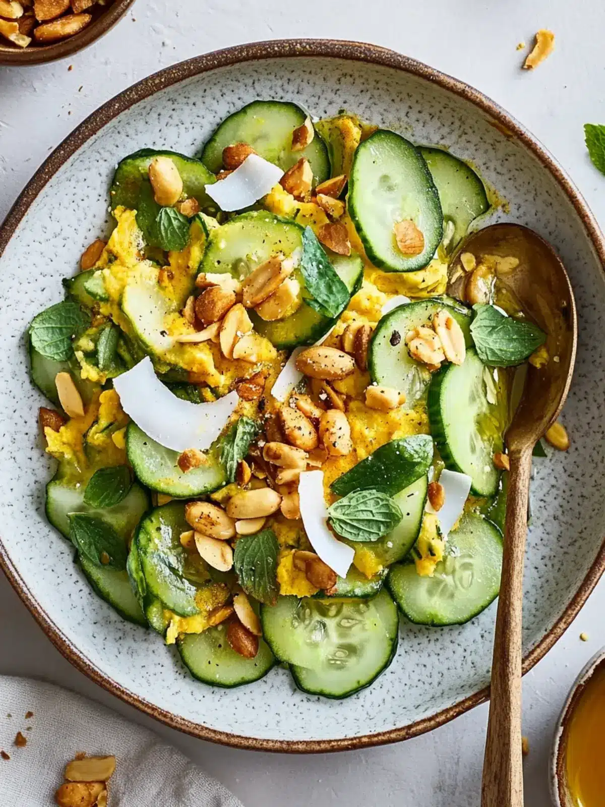 Smashed Cucumbers with Turmeric, Coconut, and Peanuts Bliss 5 Smashed Cucumbers with Turmeric, Coconut, and Peanuts