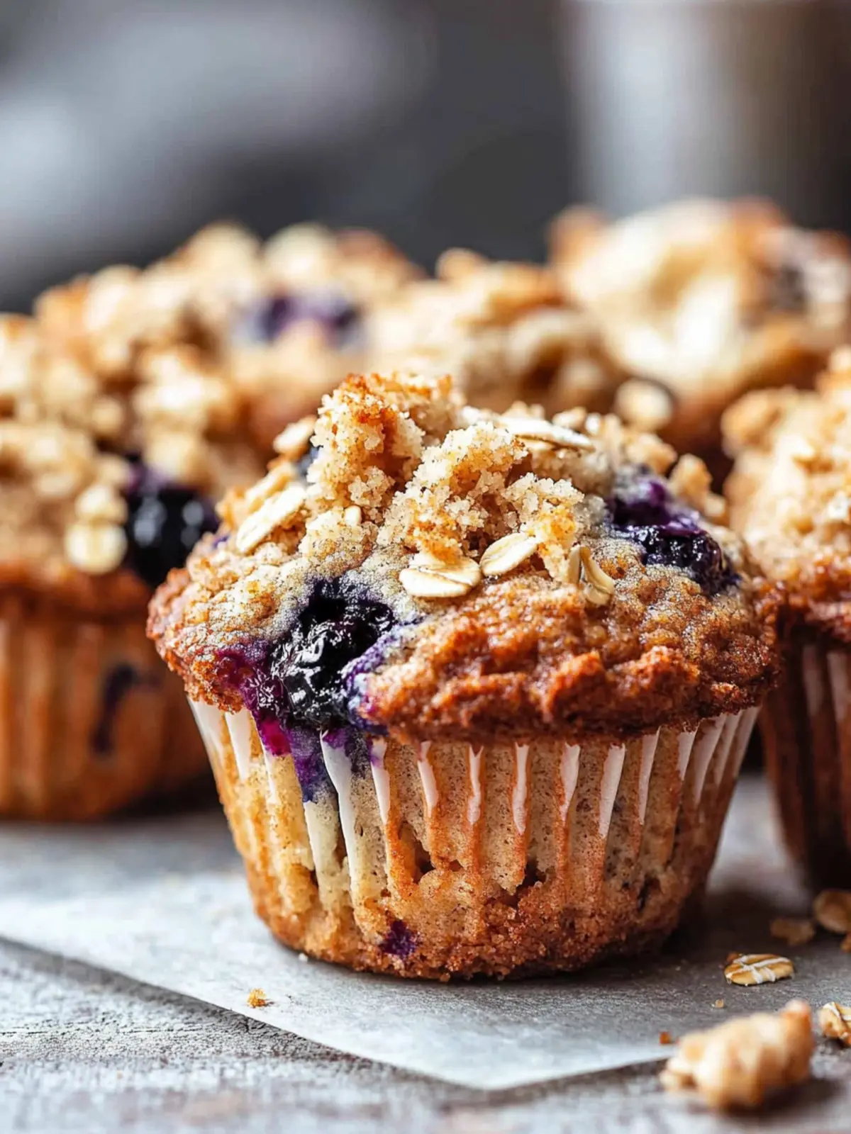 Soft Banana Blueberry Oatmeal Muffins with Crunchy Crumb Topping 4 Banana Blueberry Oatmeal Muffins with Crumb Topping