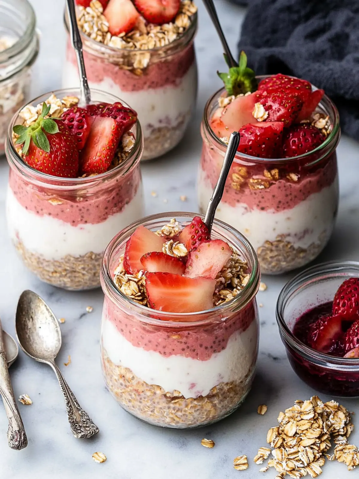 Delicious Strawberry Rhubarb Chia Overnight Oat Parfaits! 2 Strawberry Rhubarb Chia Overnight Oat Parfaits