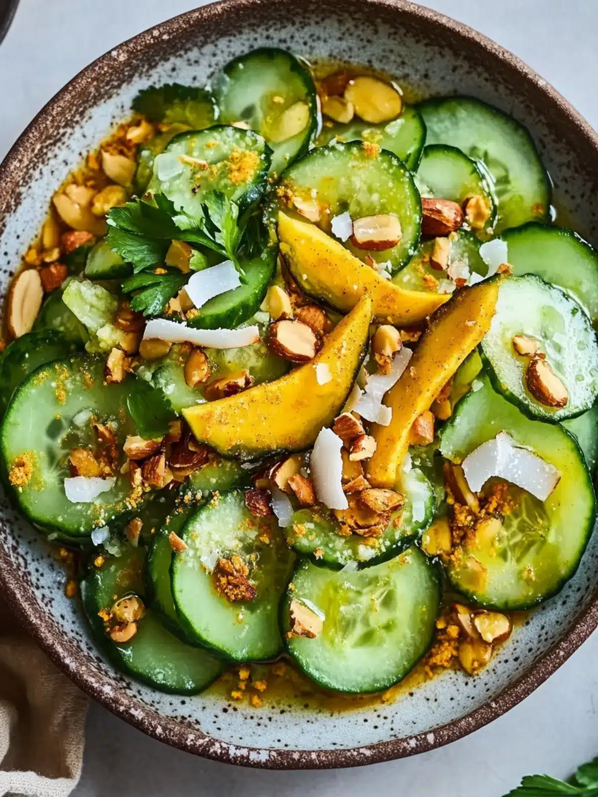 Smashed Cucumbers with Turmeric, Coconut, and Peanuts Bliss 3 Smashed Cucumbers with Turmeric, Coconut, and Peanuts