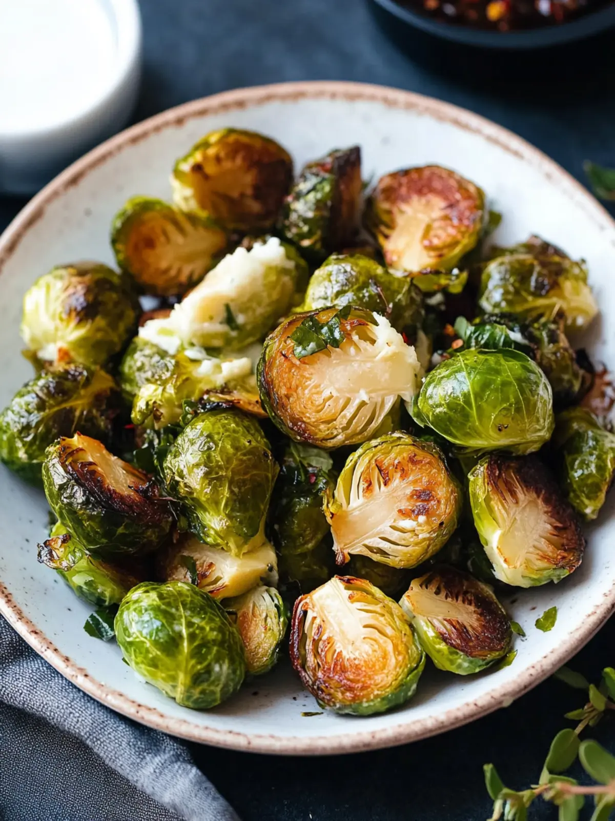 Crispy Smashed Brussels Sprouts with Savory Garlic Dip 2 Smashed Brussels Sprouts