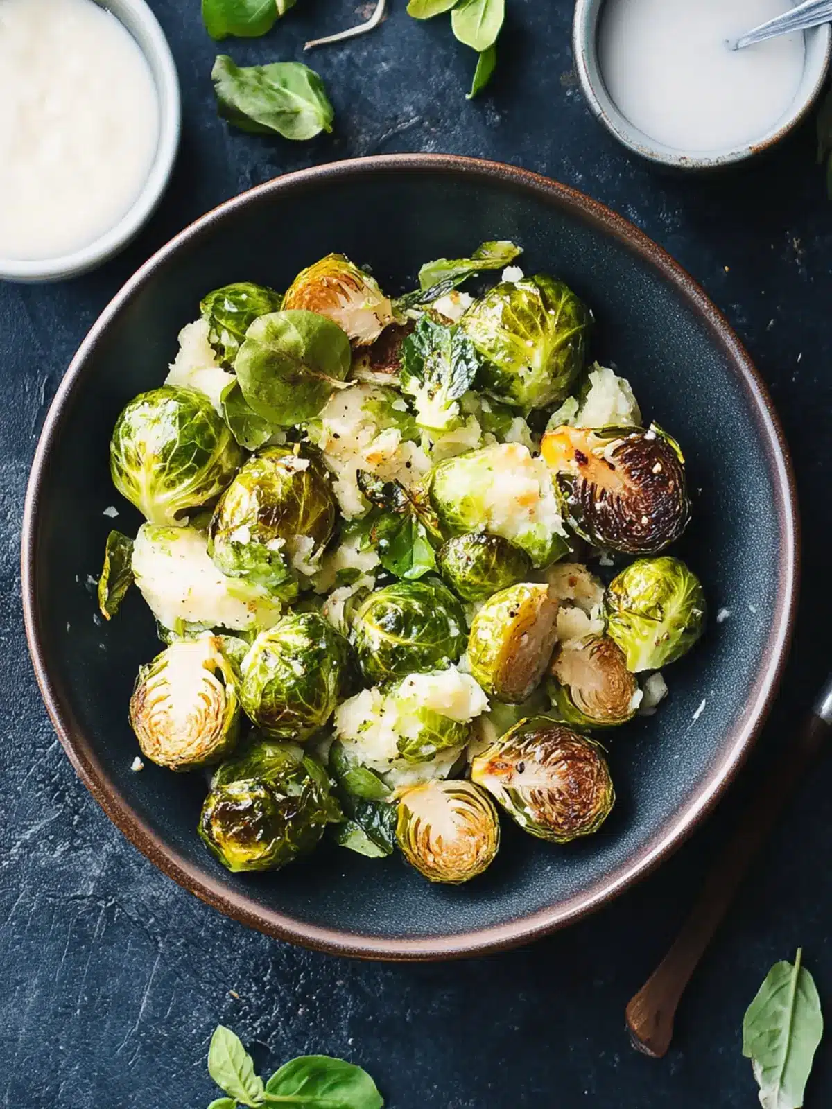 Crispy Smashed Brussels Sprouts with Savory Garlic Dip 5 Smashed Brussels Sprouts