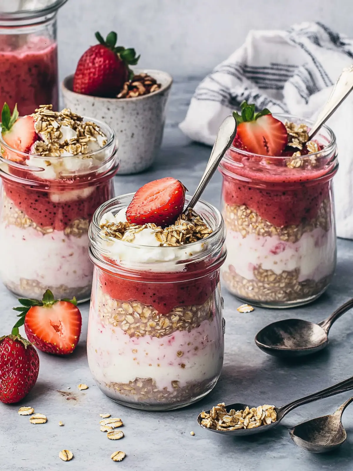 Delicious Strawberry Rhubarb Chia Overnight Oat Parfaits! 4 Strawberry Rhubarb Chia Overnight Oat Parfaits