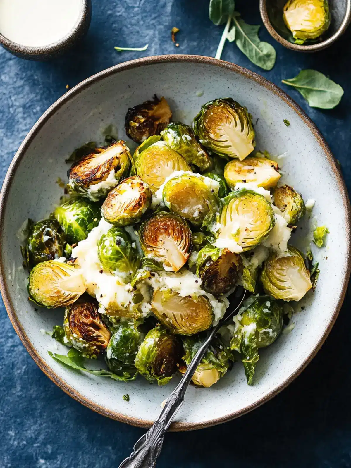 Crispy Smashed Brussels Sprouts with Savory Garlic Dip 3 Smashed Brussels Sprouts