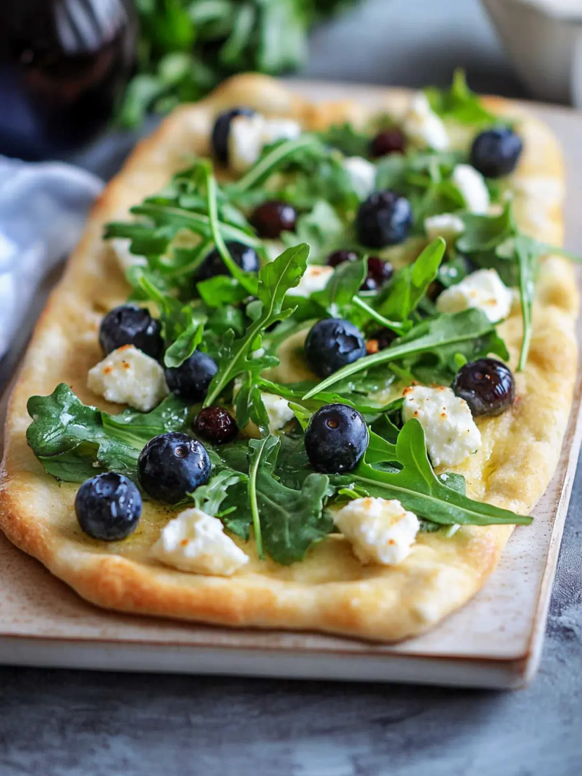 Easy Goat Cheese Flatbread with Arugula and Blueberries Bliss 3 Easy Goat Cheese Flatbread With Arugula and Blueberries