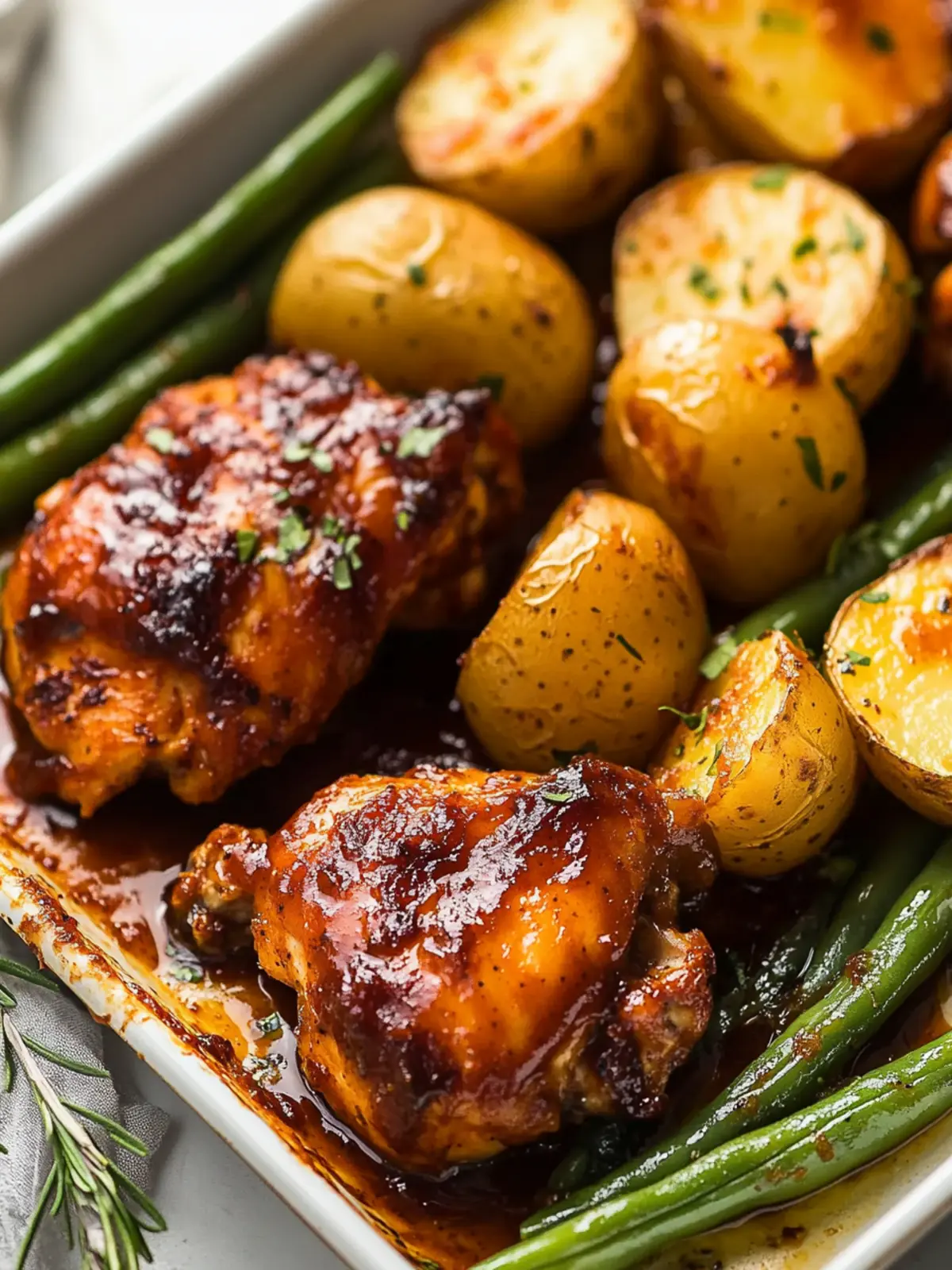 Sheet Pan BBQ Chicken Thighs with Baby Potatoes & Green Beans Delight 4 Sheet Pan BBQ Chicken Thighs with Baby Potatoes & Green Beans