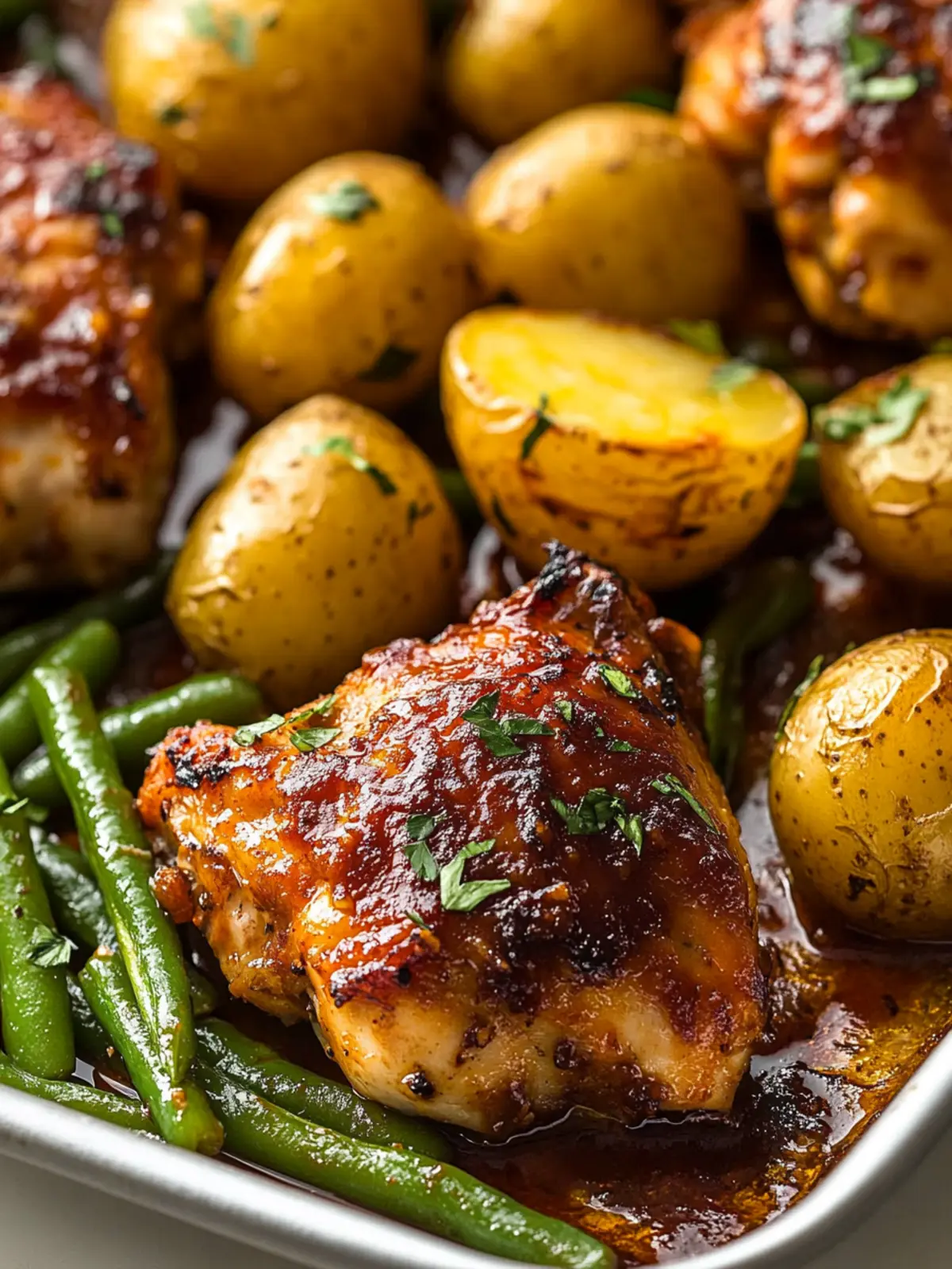 Sheet Pan BBQ Chicken Thighs with Baby Potatoes & Green Beans Delight 5 Sheet Pan BBQ Chicken Thighs with Baby Potatoes & Green Beans