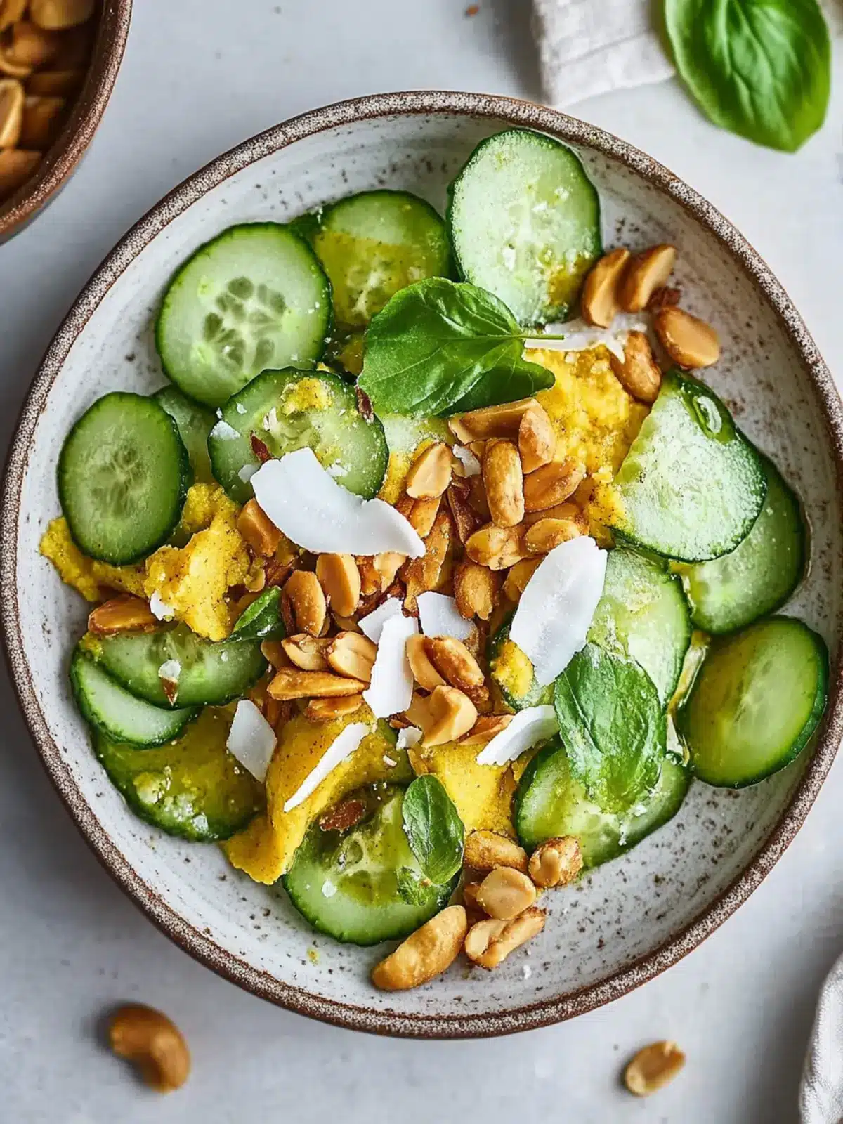 Smashed Cucumbers with Turmeric, Coconut, and Peanuts Bliss 2 Smashed Cucumbers with Turmeric, Coconut, and Peanuts