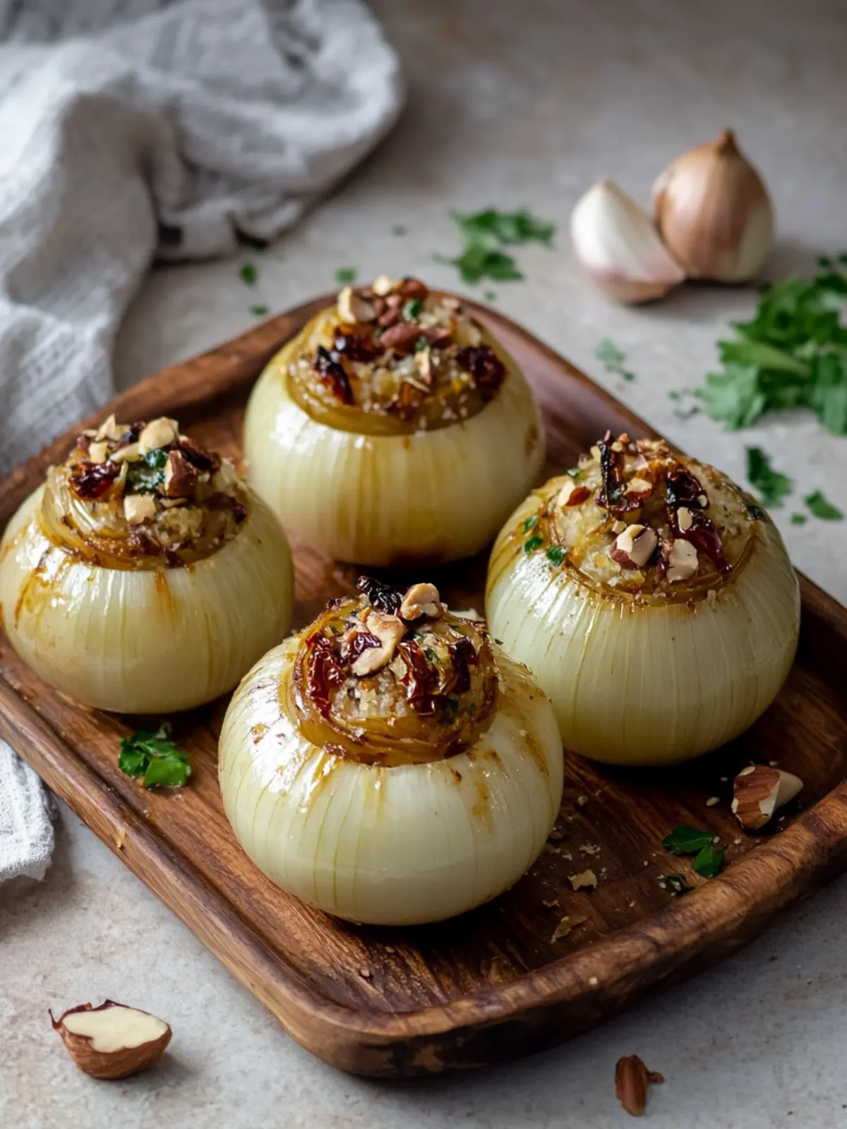 Stuffed Onions with Sun-Dried Tomato & Hazelnuts Delight 2 Stuffed Onions with sun-dried tomato & hazelnuts