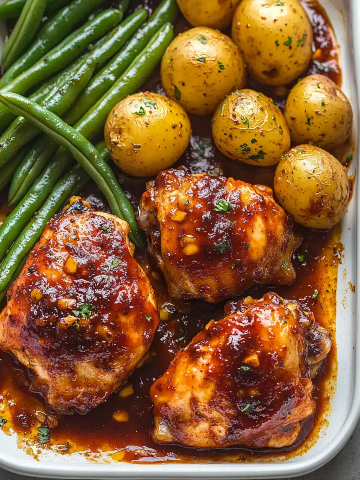 Sheet Pan BBQ Chicken Thighs with Baby Potatoes & Green Beans Delight 3 Sheet Pan BBQ Chicken Thighs with Baby Potatoes & Green Beans