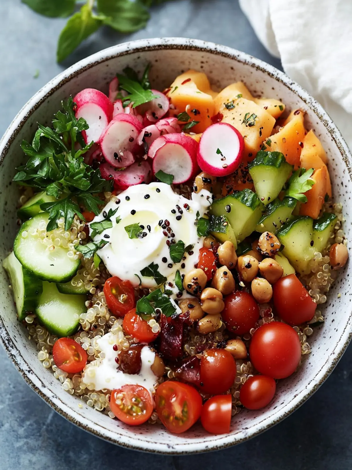 Mediterranean Quinoa Bowl with Crispy Chickpeas and Avocado 3 Mediterranean Quinoa Bowl