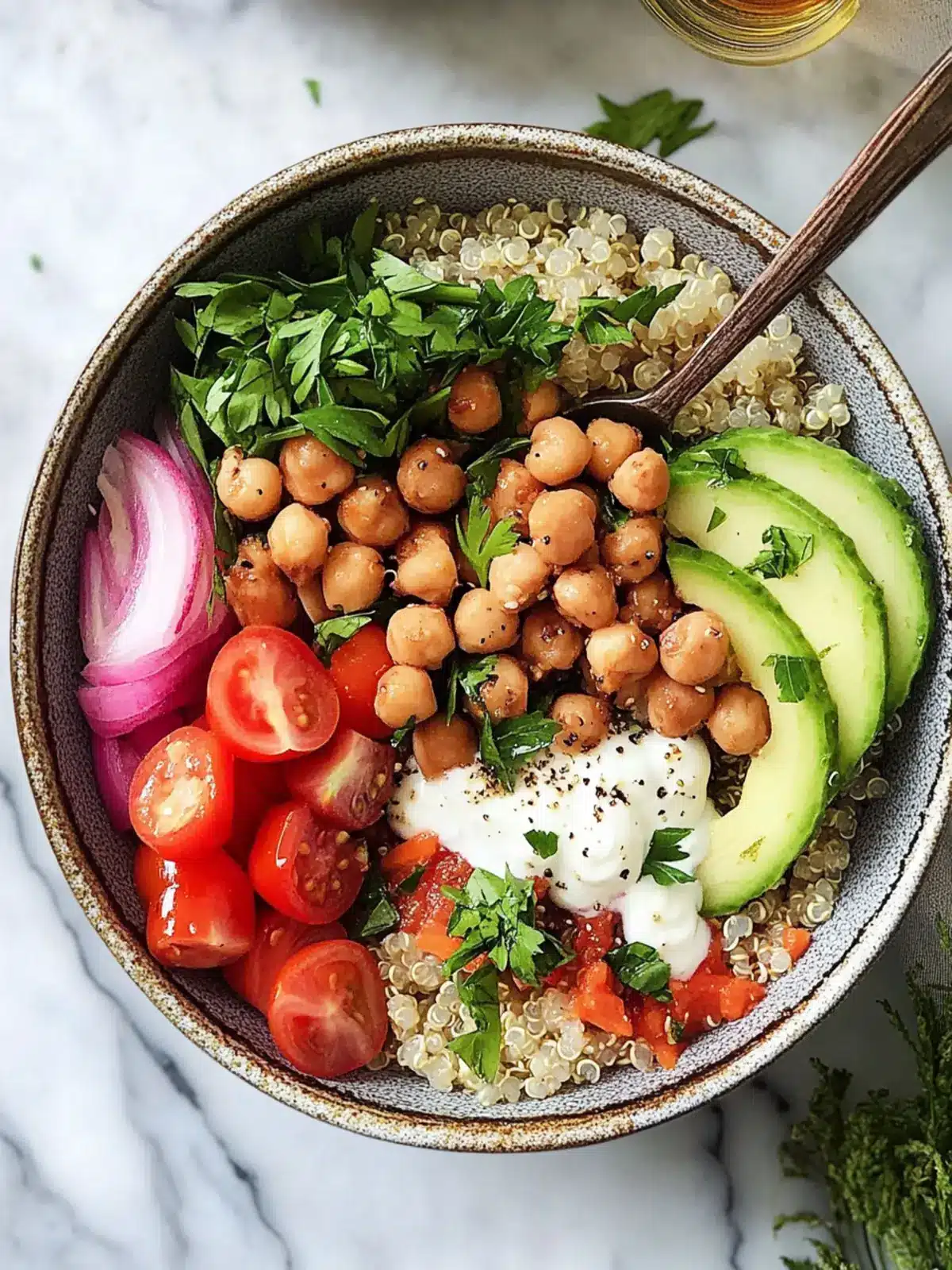 Mediterranean Quinoa Bowl with Crispy Chickpeas and Avocado 4 Mediterranean Quinoa Bowl