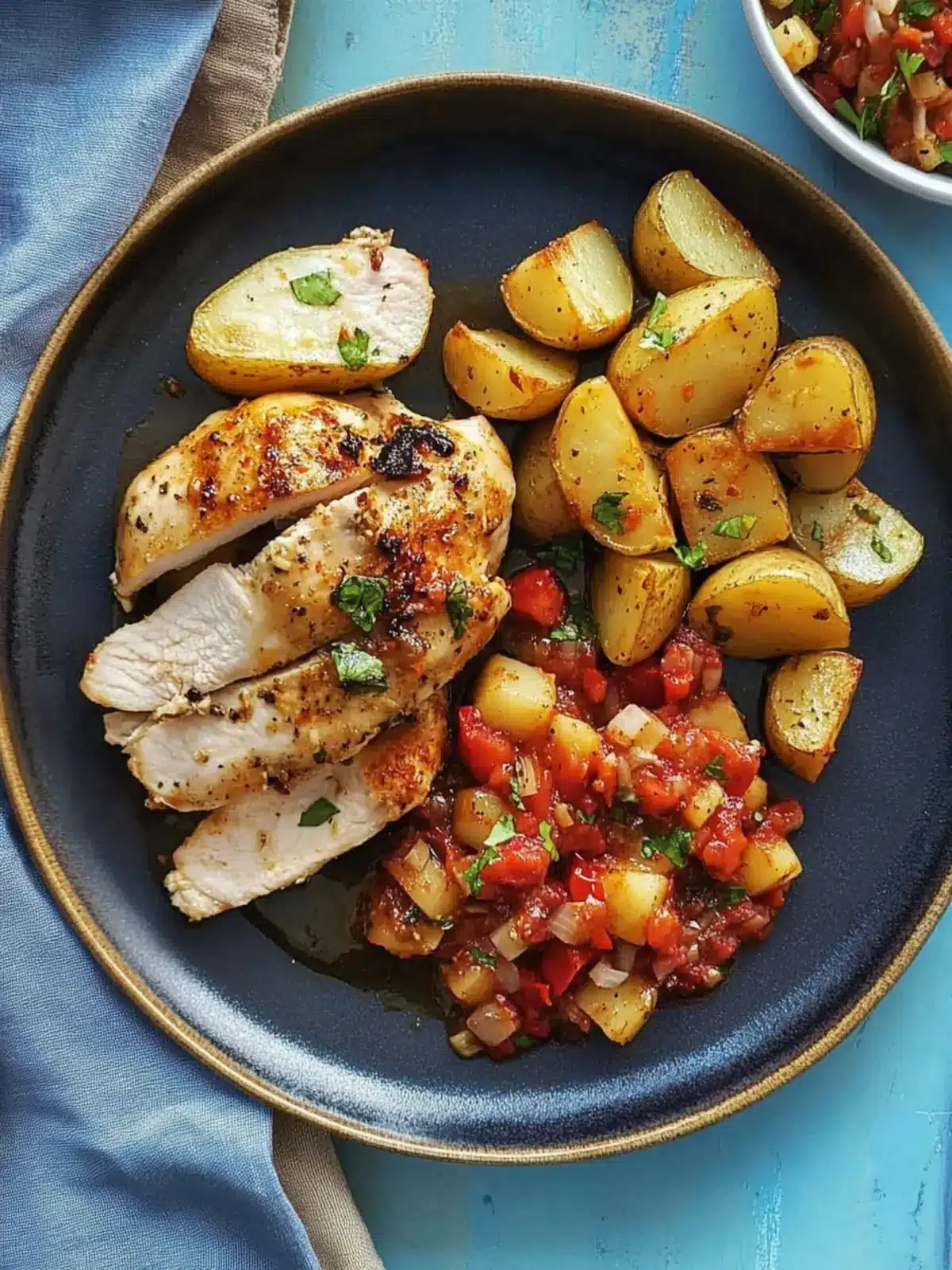 Roasted Chicken and Garlic Potatoes with Zesty Red Pepper Relish 4 Roasted Chicken and Garlic Potatoes with Red Pepper Relish