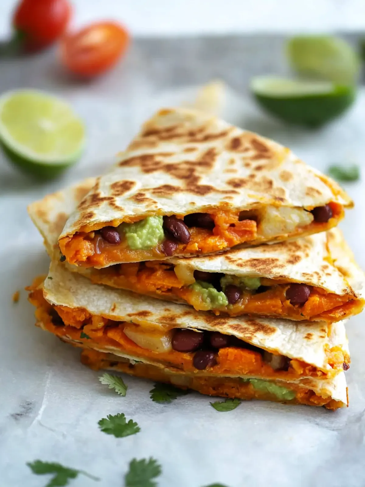 Crispy Roasted Sweet Potato and Bean Quesadillas to Savor 4 Roasted Sweet Potato and Bean Quesadillas.